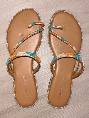 Madden Girl Sandals with Turquoise & Orange Beaded Straps